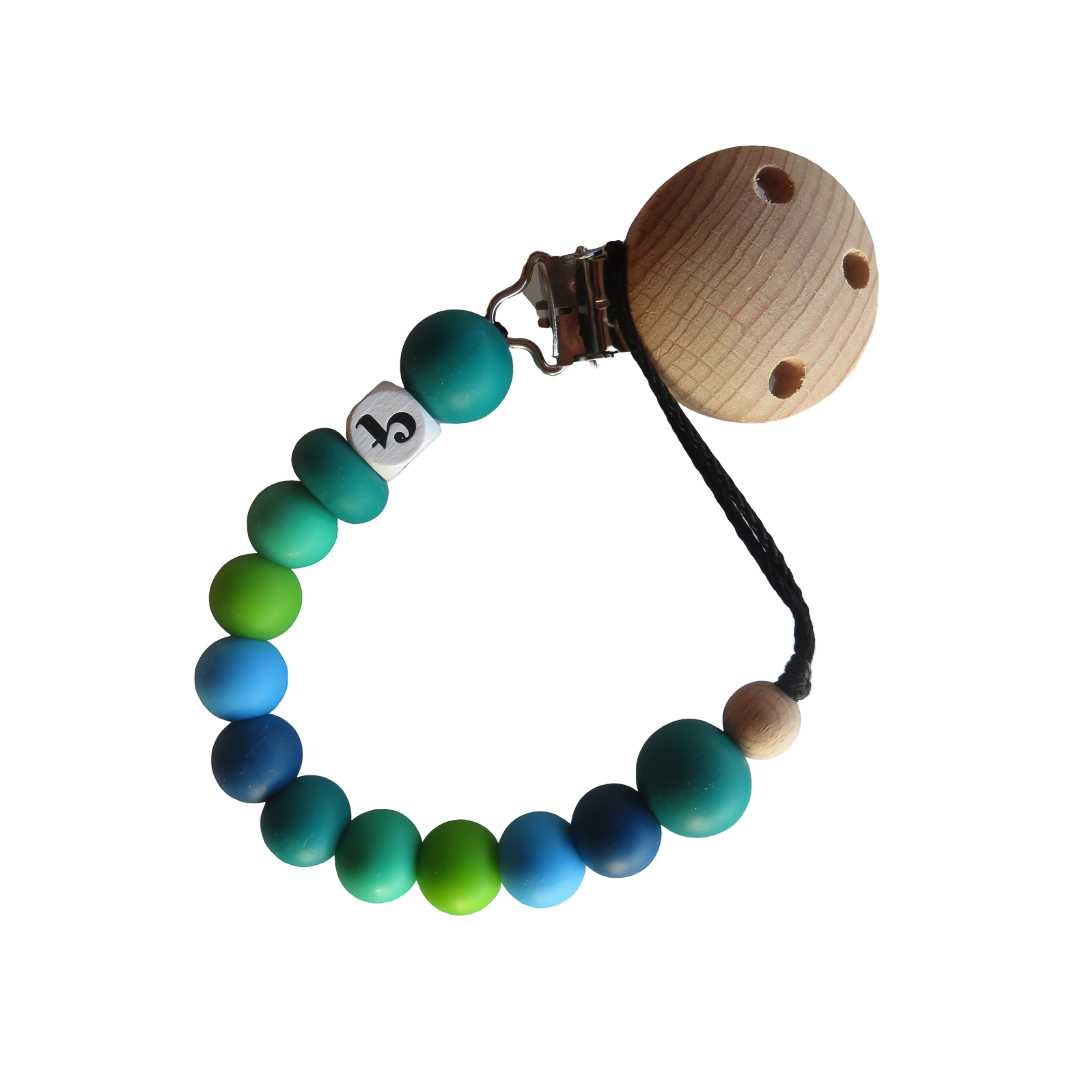 Cheeky Toes_Soother Holder_Bright Blue & Green