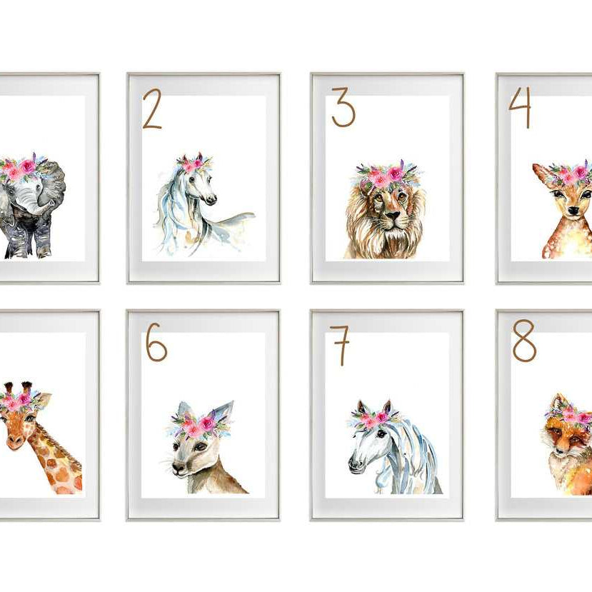 Flower Crown Animals Art Prints_setof6_overview_ink&ivy