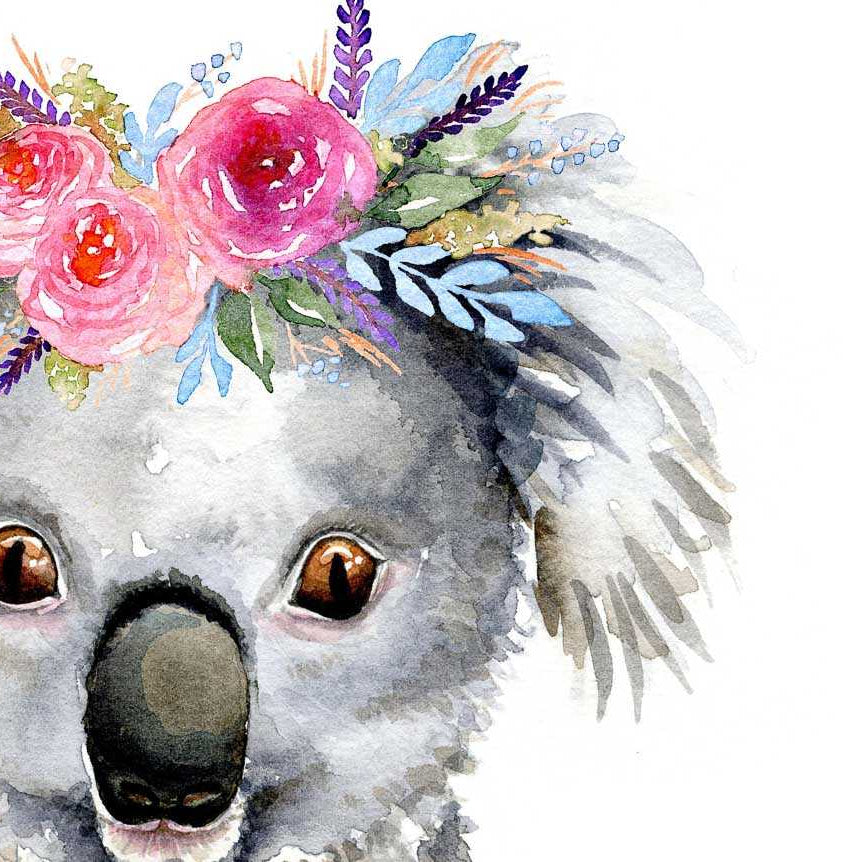 Koala_head_pink flower crown_ink&ivy prints