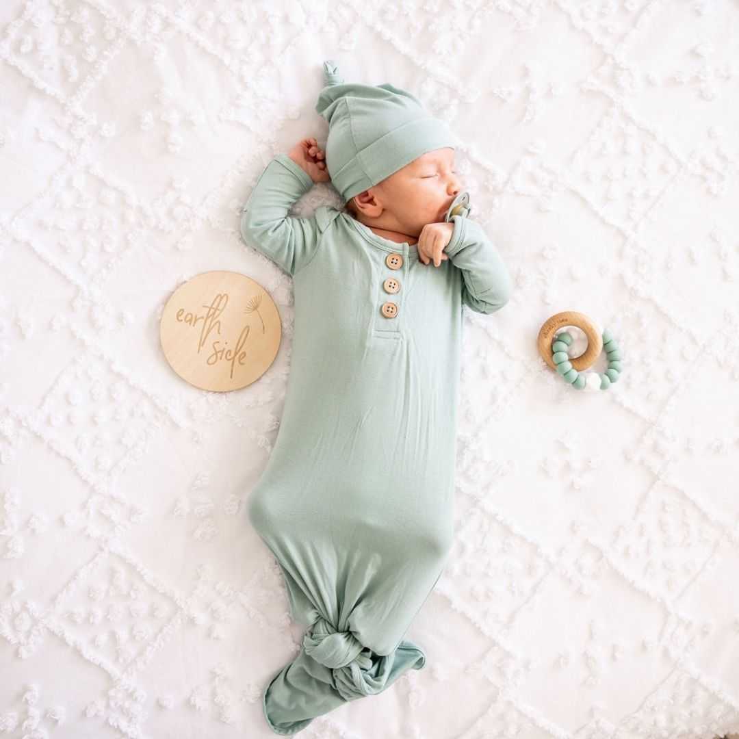 Bamboo Jersey Knotted Baby Gown_Balmy Sage_Marli&Me_2