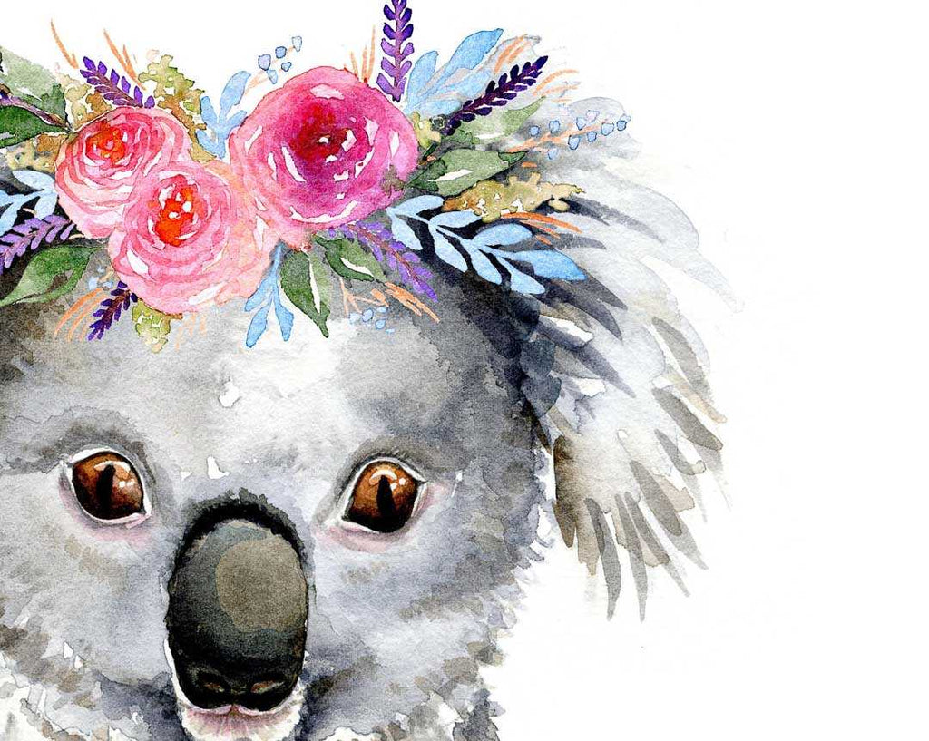 Koala_head_pink flower crown_ink&ivy prints
